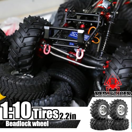 REDSPIDER • Metal 2.2 Beadlock Wheels and Tires 2.2'' Crawler Monster Spike Tire(4pcs) for 1/10 RC Crawler Car TRX4 TRX6 Axial SCX10 90046 SCX10 III AXI03007 Tamiya CC01 D90 D110 (Titanium) - color: Titanium