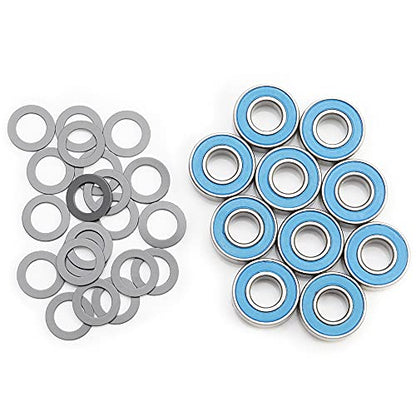 TRA Kit 5116 Ball Bearings, Blue Rubber Sealed 5x11x4mm (10) with 1985 PTFE-Coated Washers, 5x8x0.5mm (20) for Traxxas