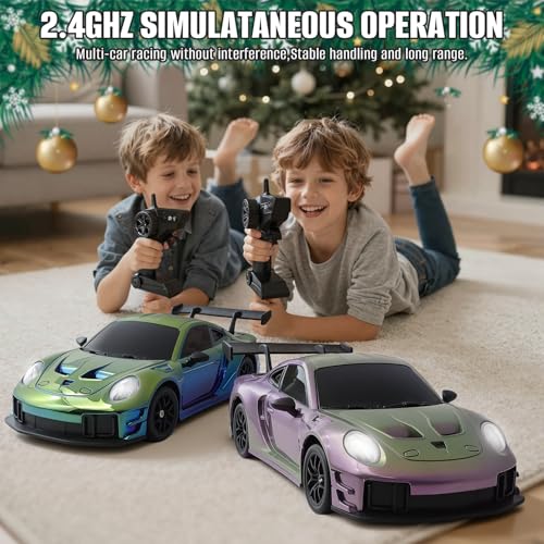 RC Drift Car, 1:24 4WD Remote Control Cars Vehicle with LED Light,2.4GHz 20KM/H High Speed RC Cars with Two Batteries & Drifting Tires Racing Sport Toy for Adults Boys Girls Kids - color: Purple