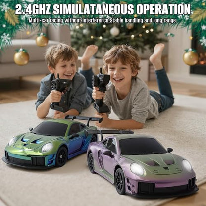 RC Drift Car, 1:24 4WD Remote Control Cars Vehicle with LED Light,2.4GHz 20KM/H High Speed RC Cars with Two Batteries & Drifting Tires Racing Sport Toy for Adults Boys Girls Kids - color: Purple