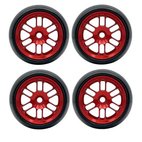 4PCS Finished Flat Running Drift Tires and Wheels 7MM Hexagon for 1/24 Losi Micro B Upgrades and 1/28 Losi Micro T Upgrades (New b Red) - color: New B Red