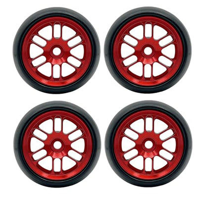 4PCS Finished Flat Running Drift Tires and Wheels 7MM Hexagon for 1/24 Losi Micro B Upgrades and 1/28 Losi Micro T Upgrades (New b Red) - color: New B Red