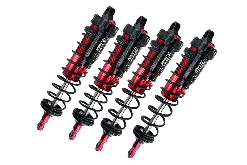 GPM Upgrades Aluminum 6061-T6 Front and Rear L-Shape Piggy Back (Built-in Piston Spring) Adjustable Spring Dampers for 1/8 4WD Sledge Monster Truck（95076-4） Rc Cars (Red)