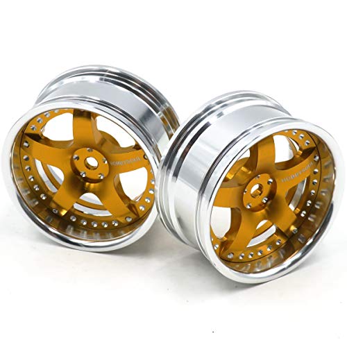 2pcs RC 1/10 Aluminum On Road Wheel Rims Hex 12mm Adjustable Offset Silver/Gold Color Fit for 1:10 RC On Road Drift Touring Street Car Tire Tyre - color: Silver & Gold
