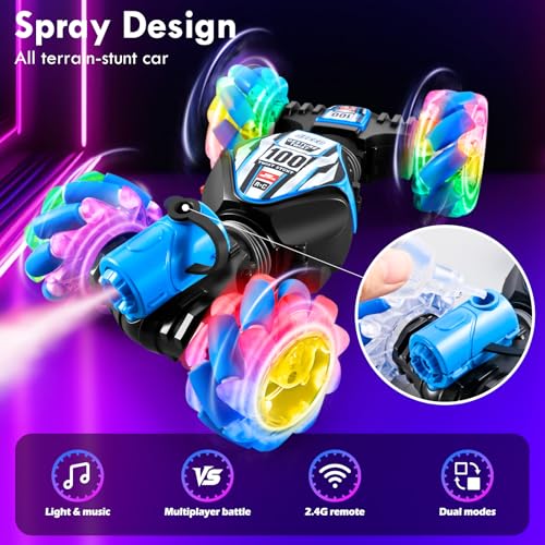 4WD Remote Gesture Sensor Car,Gesture Sensing RC Stunt Car,Remote Carwith Spray Effect LED Lights,All Terrain Off Road RC,2.4Ghz Hand,Birthday Kids Xmas Gifts