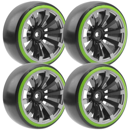 ShareGoo 12mm Hex RC Drift Car Wheels and Hard Plastic Tires Compatible with Traxxas HSP Redcat Tamiya HPI Kyosho 1/10 Scale On-Road Drifting Drift Car, Set of 4