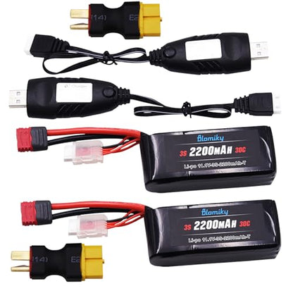 Blomiky 2 Pack 11.1V 3S 2200mAh 30C Shorty Li-PO Rechargeable T Plug Battery with XT60 Converter Suitable for MJX HP141 14209 14210 14301 14211 RC Trucks /3S 2200mAh T Shorty 2
