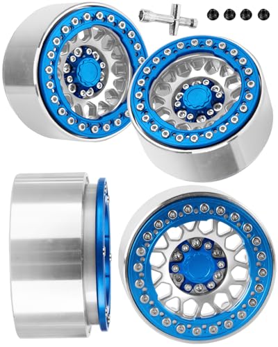 RC 1.9" Beadlock Wheels Rims for 1/10 SCX10 90046 AX103007 TRX4 TRX6 D90 VS4-10 MST CFX Gen8 Gen7 RC Crawler,Alloy Aluminium 1.9 rc Wheel Rim w/Rings,Silver w/Navy Blue - color: Silver(4pcs)