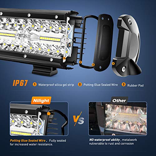 Nilight 20 Inch 420W Triple Row Flood Spot Combo Led Light Bar 4PCS 4Inch 60W LED Pods Driving Boat Lights Led Off Road Trucks Lights , 2 Years Warranty (ZH415), Black - color: 20Inch Lights + 4PCS Led Pods