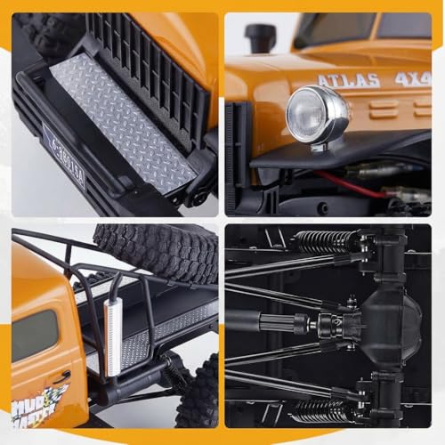 FMS Rochobby 1/10 Atlas Ready Set RC Crawler RC Truck 4X4 with Lighting, 2.4GHz Radio,Ball Bearing, Metal-Gear Full,4 Link Suspension,Rapid Separation Car Body for Adult (Yellow) - color: 1/10 Yellow