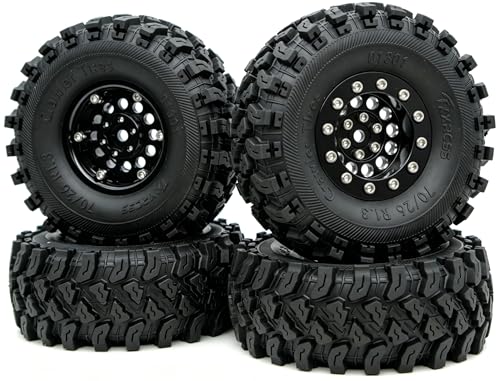 Brass 1.3 Beadlock Wheel Tires Set Sticky Soft Tires 70 * 26mm for Axial SCX24 AX24 TRX4M FCX24 Upgrade 1/24 1/18 RC Crawler Car (Black) YK - color: Black