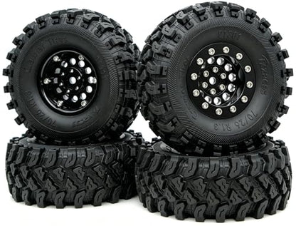 Brass 1.3 Beadlock Wheel Tires Set Sticky Soft Tires 70 * 26mm for Axial SCX24 AX24 TRX4M FCX24 Upgrade 1/24 1/18 RC Crawler Car (Black) YK - color: Black