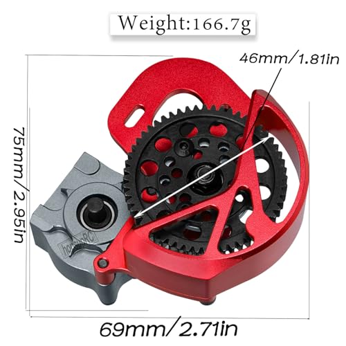 Aluminum Transmission Gearbox Upgrades Part for 1/10 SCX10, SCX10 II 90046,90047,Wraith,AX10 RC Crawler Truck,Center Transmission Gearbox Hops up,Red with Titanium - color: Red With Titanium(for 1/10 Axial)