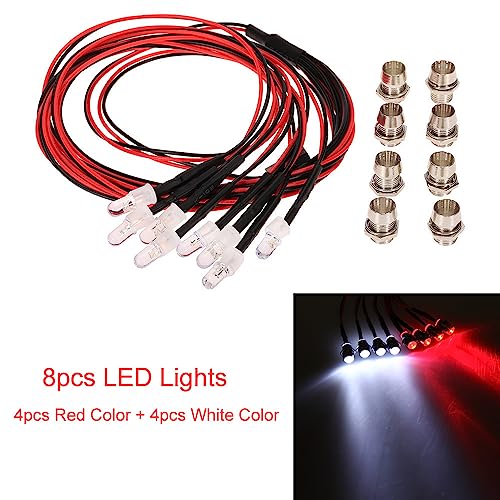 8PCS RC LED Lights LED Lights Red+White Color Headlights Taillight Kit for Traxxas for Tamiya HSP SCX10 D90 1/10 RC Car