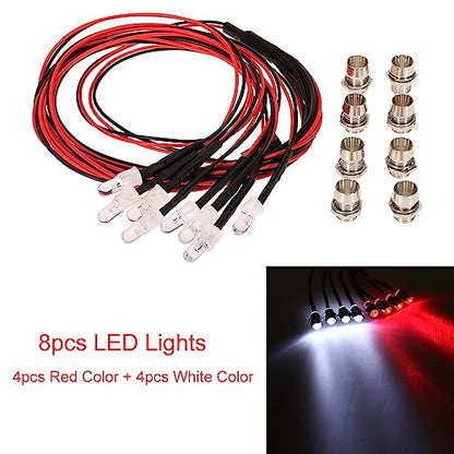8PCS RC LED Lights LED Lights Red+White Color Headlights Taillight Kit for Traxxas for Tamiya HSP SCX10 D90 1/10 RC Car
