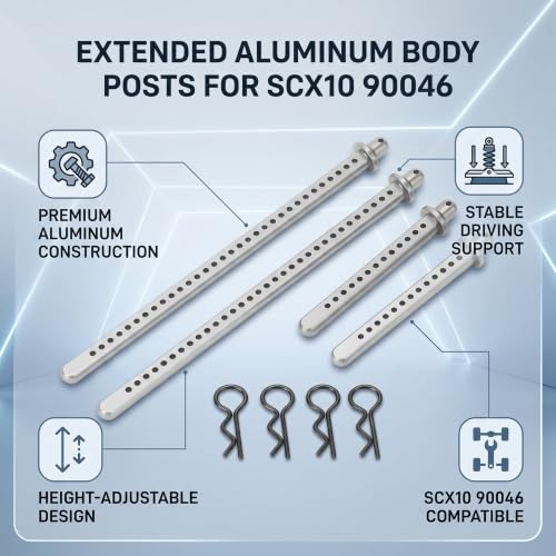 Astibym 4Pcs RC Car Shell Column, Aluminum Alloy Body Post Mounts RC Car Shell Column Front Rear Extended Body Post Mount for Axial SCX10 90046 1/10