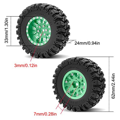 OGRC 1.0 Plus (1.2 Inches) Beadlock Wheels 7mm Negative Offset Wheel Rims Super Soft Sticky Tires for TRX4M SCX24 FCX24 AX24 1/24 1/18 RC Crawler Car - 62 * 24mm (Green) - color: Green
