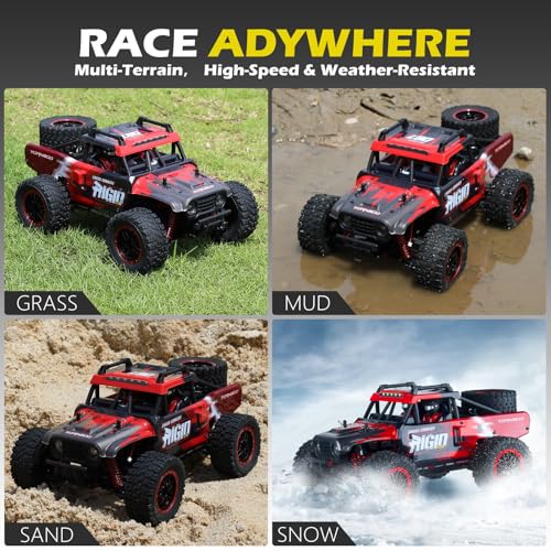 RC Cars 1:14 Remote Control Car 50 KMH Fast RC Truck for Kids Adults Boys 2.4 GHz All Terrains 4WD RC Dune Buggy Off-Road RC Monster Truck Short Course Car with 2 Batteries (Red) - color: 805-red-1