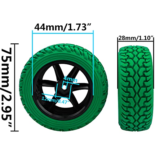 75mm/2.95'' Rubber Tires & Plastic Wheel Rims 12mm Hex Hub Compatible with Traxxas 4tec 2.0 HSP Tamiya HPI Kyosho 1/10 On-Road Touring Car, WLtoys 1/14 144001 RC Buggy (Green) - color: Green