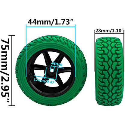 75mm/2.95'' Rubber Tires & Plastic Wheel Rims 12mm Hex Hub Compatible with Traxxas 4tec 2.0 HSP Tamiya HPI Kyosho 1/10 On-Road Touring Car, WLtoys 1/14 144001 RC Buggy (Green) - color: Green