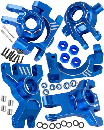 RC Upgrades Part for 1/10 Slash/Stampede/Rustler 4x4 VXL,Aluminum Caster Block,Steering Blocks,Rear Stub Axle Carriers,Steering Bellcranks Hop Ups,Navy Blue