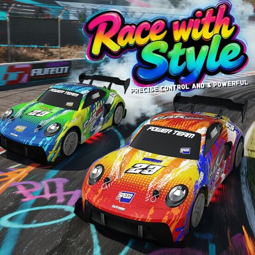 2 Pack RC Cars for Kids and Boys, Girls 4-7-8-12, Remote Control Car, LED Lights, 4WD Racing Cars,2.4GHz Dual Player, Colorful Graffiti Designs, Ideal Fun Easter Gift for Kids