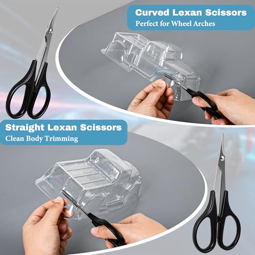 RC Car Body Reamer 0-14mm with Measurement Scale, Hole Punch Tool Kit with Curved & Straight Lexan Scissors, Hobby Knife for RC Shell Mounting, Trimming & Plastic Model Building（Black - color: Black