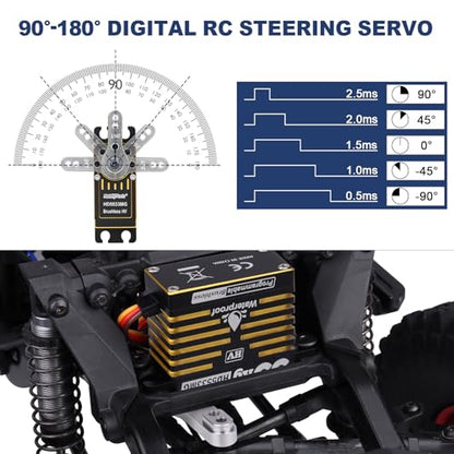 HobbyPark 759oz-in 55kg RC Servo High Torque Waterproof Steering Servo Metal Gear Stainless Steel Gears Aluminum Case for 1/7 1/8 1/10 RC Crawler Car Truck Buggy Programmable (Brushless Motor)
