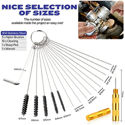 Valchoose Carburetor Cleaning Kit, Multi-Size Jet Clean Tools, 1 Set | 13 Wires,10 Needles,5 Brushes,1 Pick,1 Wrench, Efficiently Removes Carbon Deposits, Fits Motorcycle, ATV, Welder & Airbrush - style: 1 set with 1 needle