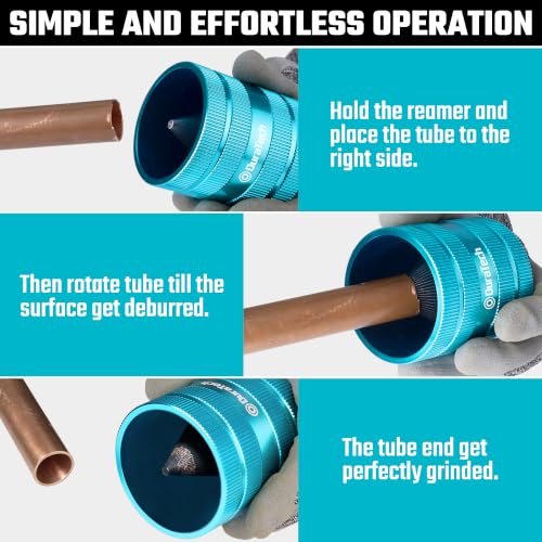 DURATECH Inner & Outer Tubing Reamer, Heavy Duty Pipe Deburring Tool, Large | Fits 15/32" to 2-1/8" O.D. Tubing, Ideal for Copper, Stainless Steel, PVC, Brass & Aluminum Pipes, with 40 Cutting Edges - size: Large