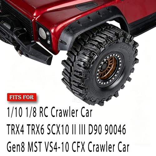RC 2.2" Beadlock Wheel and Tires Set for 1/8 1/10 TRX4 TRX6 SCX10 II III D90 90046 Gen8 MST VS4-10 CFX Crawler Car,(4PCS) RC Wheels Rims&2.2 Beadlock Wheel Tires,Brown - color: Brown (2.2 Tires Wheels)
