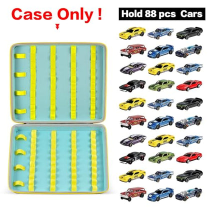 PAIYULE Toys Case for Hot Wheels Cars, Matchbox Trucks & Cars Organizer | Holds 88 Mini Vehicles, Display & Storage Organizer, Carry Handle, Case Only, For Kids Collectors & Playrooms, Black-Yellow