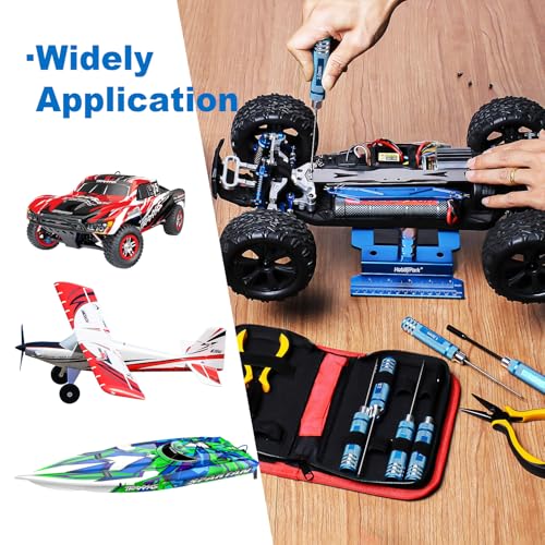 RC Car Tool Kit - Screwdriver Set (Flat/Phillips/Hex/Nut), Screws Kit, Pliers, Wrench, Repair Tools for 1/8 1/10 RC Cars, Compatible with Traxxas Arrma Axial Redcat
