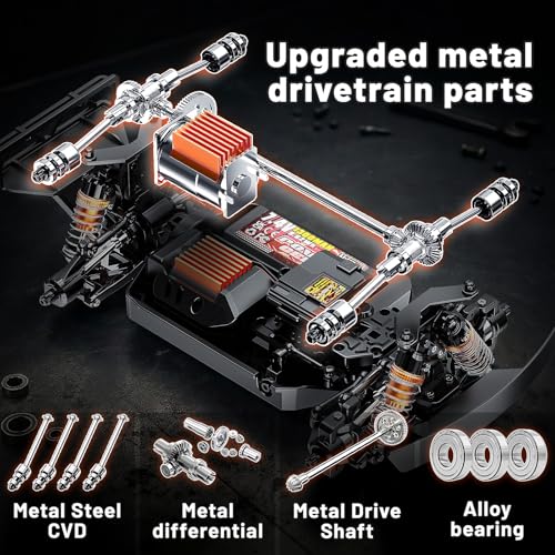 1:16 Beginner RC Cars,4WD Drift All Terrain Remote Control Car Short Course RC Truck, Up to 36 km/h,2.4GHz RTR, 2×7.4V 1300mAh Batteries, 2 Tire Sets , Metal Drivetrain,for Adults and boys age 8-12