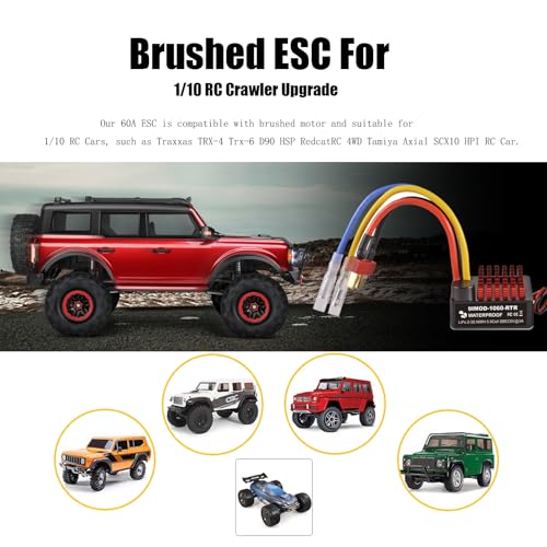 WP 1060 2-3s 60A Brushed ESC [XT60 Plug] Waterproof Brushed Electronic Speed Controller with Switch Mode BEC, RC ESC for 1/10 Scale RC Crawler Car Trucks - color: Black-yellow