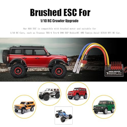 WP 1060 2-3s 60A Brushed ESC [XT60 Plug] Waterproof Brushed Electronic Speed Controller with Switch Mode BEC, RC ESC for 1/10 Scale RC Crawler Car Trucks - color: Black-yellow