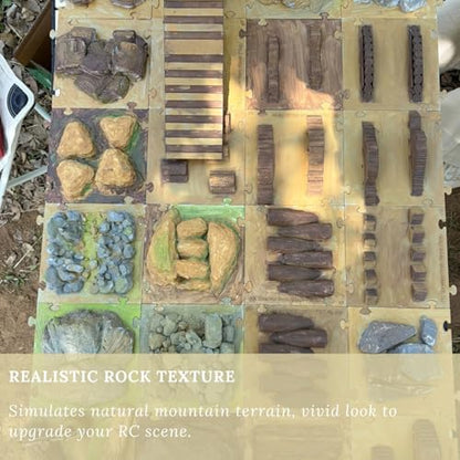RC Rock Crawler Terrain Obstacle Compatible with SCX30, FMS, Orlandoo Hunter, K10, Kyosho KC10, Rlaarlo Mini RC Climbing Track Modular Rock Course for 1/30 1/43 Crawlers (Style 4)