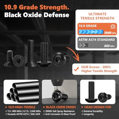 633PCS RC Screw Kit, 10.9 Carbon Steel Hex Bolts for Traxxas Axial | High Tensile, M3/M4, For Redcat Arrma RC4WD HSP HPI SCX10 Losi 1/8 1/10 1/12 1/16 1/20 Scale RC Crawler Cars Trucks - color: 633PCS Black