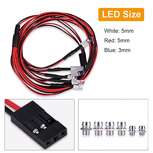 6 LED RC Car Light Kit, White Headlight Red Taillight Yellow Turn Signal Light for 1/10 1/8 RC Models TRX4 D90 SCX10 RC Car Truck Lighting (Red, White & Blue) - color: Red, White & Blue