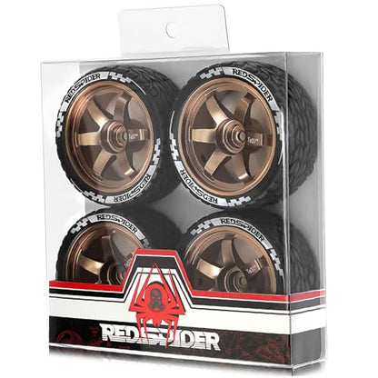 REDSPIDER•1/10 On Road Tires and Aluminum Wheels（4PCS） 12mm Hex RC Rally Racing Tyres OD 2.56" for Tamiya TT01 TT02 XV01 TA06 A959 PTG2 HPI KYOSHO PTG2(Brown) - color: Brown