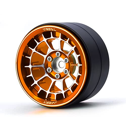 Treal Aluminium 2.2 Beadlock Wheels Rims(2) pcs Fit RC Crawler Mud Truck 2.2 Tires (Orange) - color: Orange