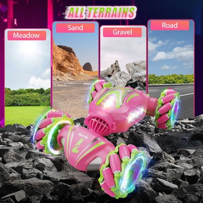 Nicella Remote Control Car, Pink RC Cars for Girls, Gesture Stunt with Light & Music, 4WD, 360° Rotating, 2.4Ghz Remote Control Car Toys, Birthday Gift for Kids Age 6+ (Grey) (Pink) - color: Pink