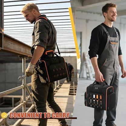 Marscamd Tool Bag with 3 Removable Cases, 2 Layers Tool Tote for Hand Tools | with Front Molle Straps & Detachable Shoulder Strap, Black with Red Binding - color: Black with Red Binding