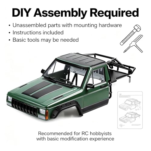 Hard Plastic RC Crawler Body Cab & Back-Half Cage Body Car Shell Upgrades Part for 1/10 RC Crawler Car for Axial SCX10 II 90046 TRX4 Redcat GEN8 (Army Green) - color: Army Green
