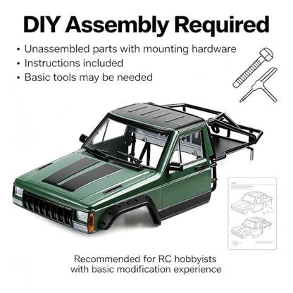 Hard Plastic RC Crawler Body Cab & Back-Half Cage Body Car Shell Upgrades Part for 1/10 RC Crawler Car for Axial SCX10 II 90046 TRX4 Redcat GEN8 (Army Green) - color: Army Green
