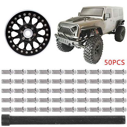 Qiilu M210 Rc Beadlock Screws Treal 1.9 Beadlock Wheel Scale Hex Screw 50Pcs Rc Car Wheel Rims Hub Screws Stainless Steel Screws for 1/10 Rc Crawler Car (M3) - size: M3