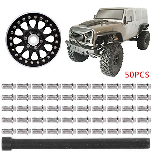 Qiilu M210 Rc Beadlock Screws Treal 1.9 Beadlock Wheel Scale Hex Screw 50Pcs Rc Car Wheel Rims Hub Screws Stainless Steel Screws for 1/10 Rc Crawler Car (M3) - size: M3