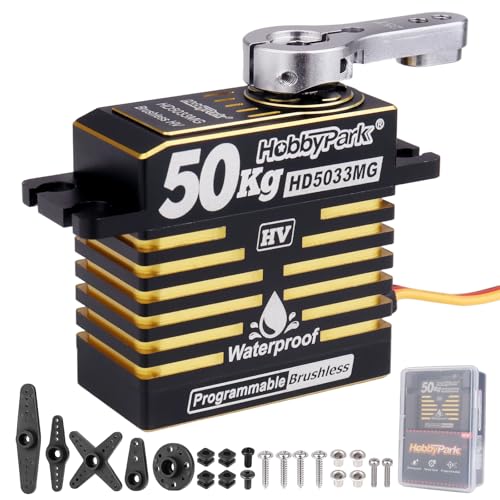 HobbyPark Waterproof 50KG High Torque RC Servo Brushless Motor 8.4V HV Servo Metal Gears Programmable for 1/7 1/8 1/10 1/12 RC Crawler RC Truck RC Car Buggy Robotic Control Angle 180°