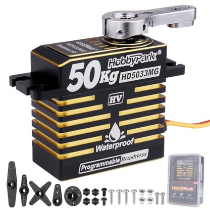 HobbyPark Waterproof 50KG High Torque RC Servo Brushless Motor 8.4V HV Servo Metal Gears Programmable for 1/7 1/8 1/10 1/12 RC Crawler RC Truck RC Car Buggy Robotic Control Angle 180°