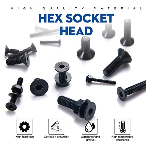 NINDEJIN Hex Socket Flat Head Screw M2 M3 M4 M5 Bolts Nuts and Washer Assortment Kit, 1060 PCS Metric Screws with 4 PCS Allen Wrenches, Small Black Machine Screws Set, 12.9 Carbon Steel | Black Oxide, Carbon Steel Metric Screws, Bolts Nuts, 4 pcs Hex Keys